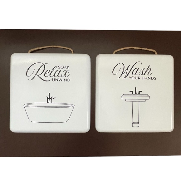 Set of Handcrafted Bathroom wall decor, Wash Your Hands & Relax, Soak, U… - Picture 1 of 6